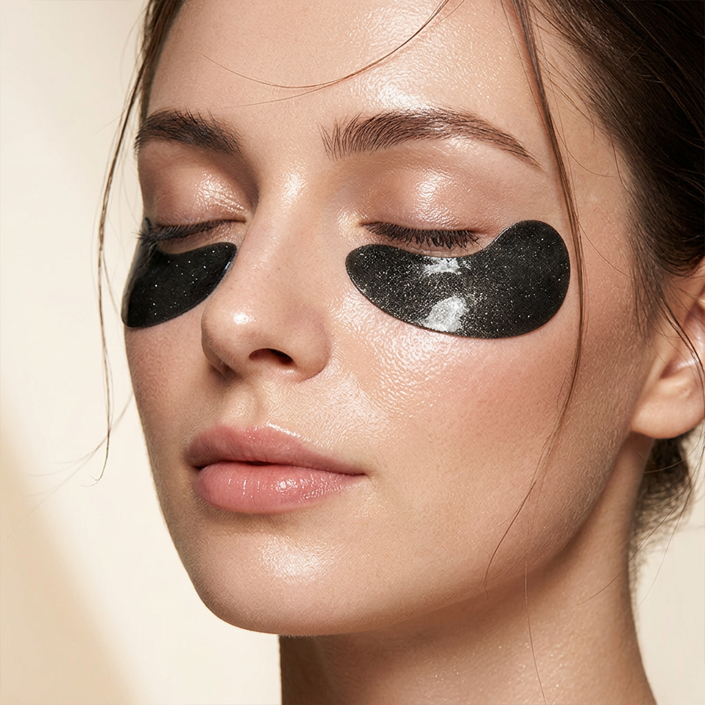 Model wearing Black Pearl Under Eye Masks